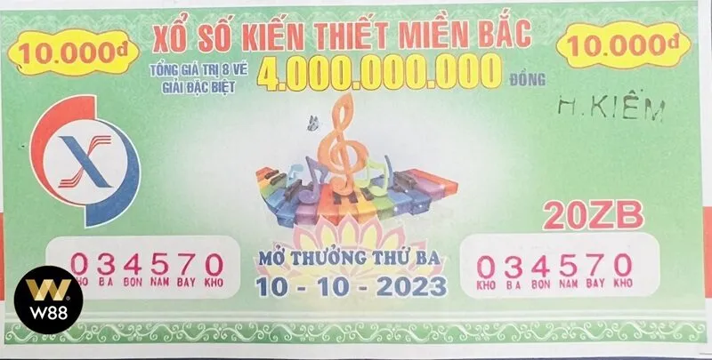 Tờ vé số của công ty xổ số kiến thiết miền Bắc